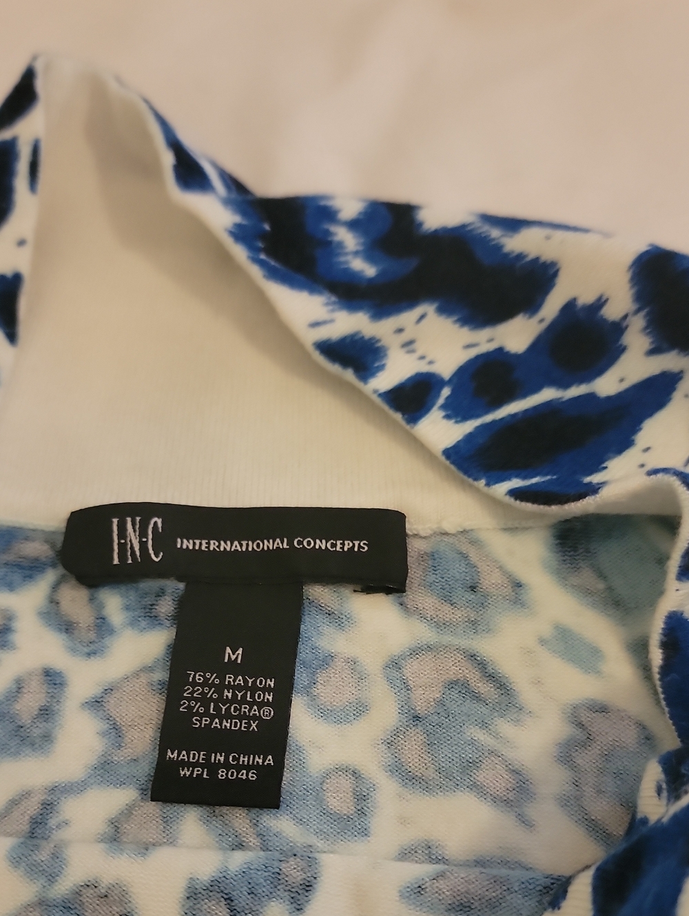 INC International Concepts White and Blue Off-the-Shoulder Sweater
